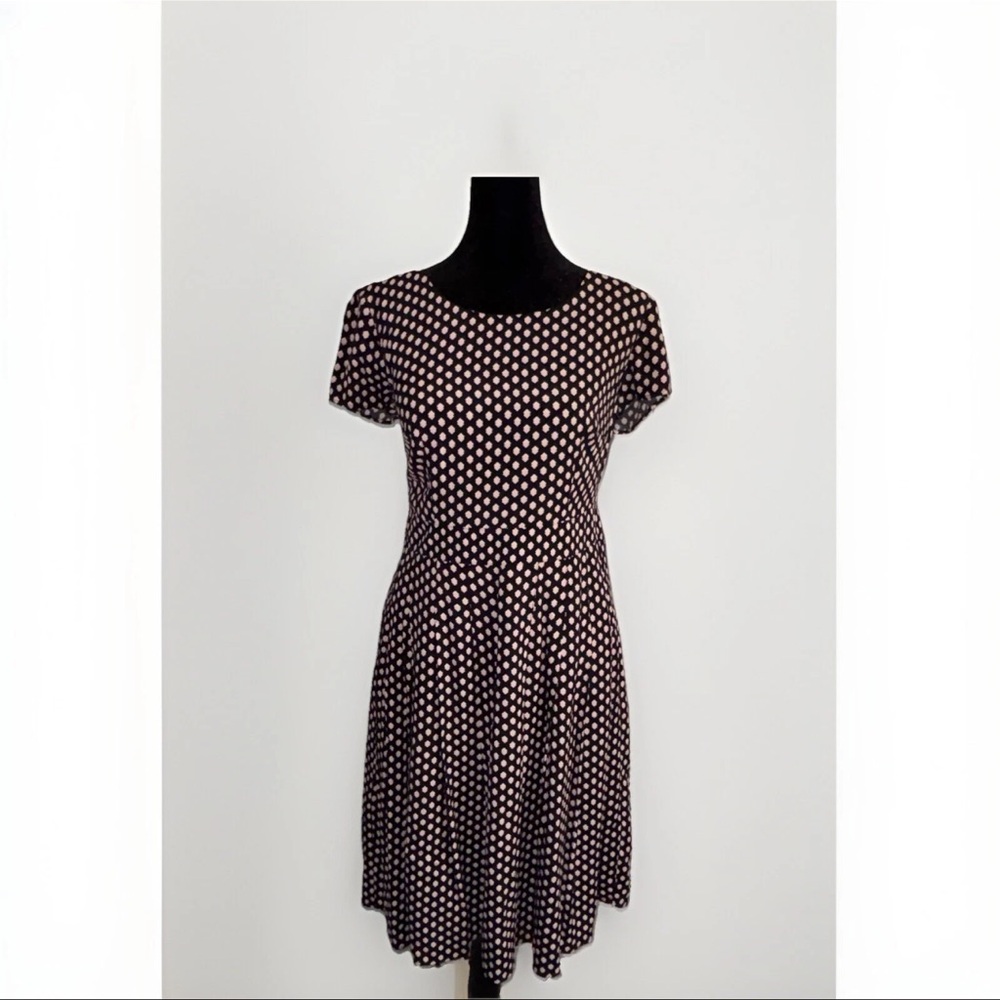 Talbots Dress Women's Petite 4P Black Pink Print Pleated Short Sleeve Lined